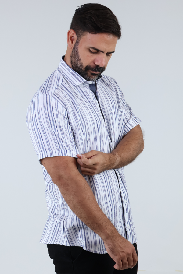 Camisa Hombre Manga Corta Rayas Verticales Estilo Moderno